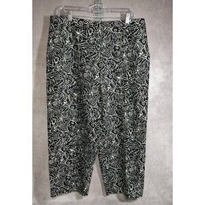 Sag Harbor XL Floral Cropped Pants Capri Cotton Blend Black And White Side Zip